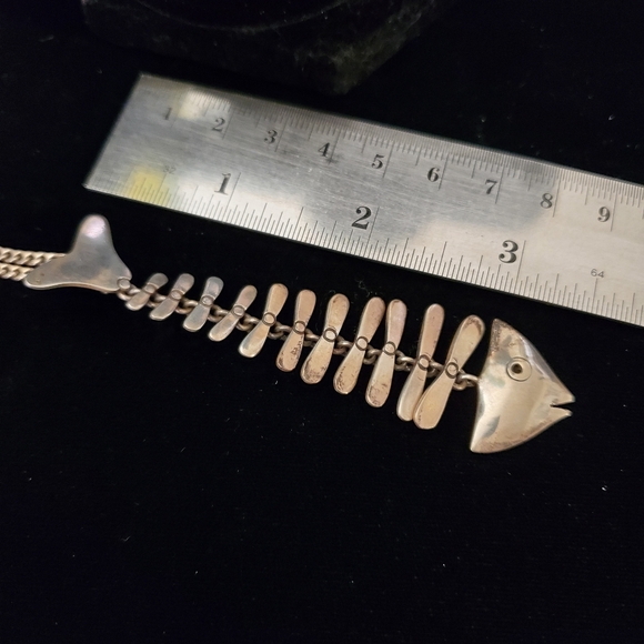 Vintage Mexican Sterling Articulated Fishbone Necklace Moveable Pre 1970's - Picture 9 of 13